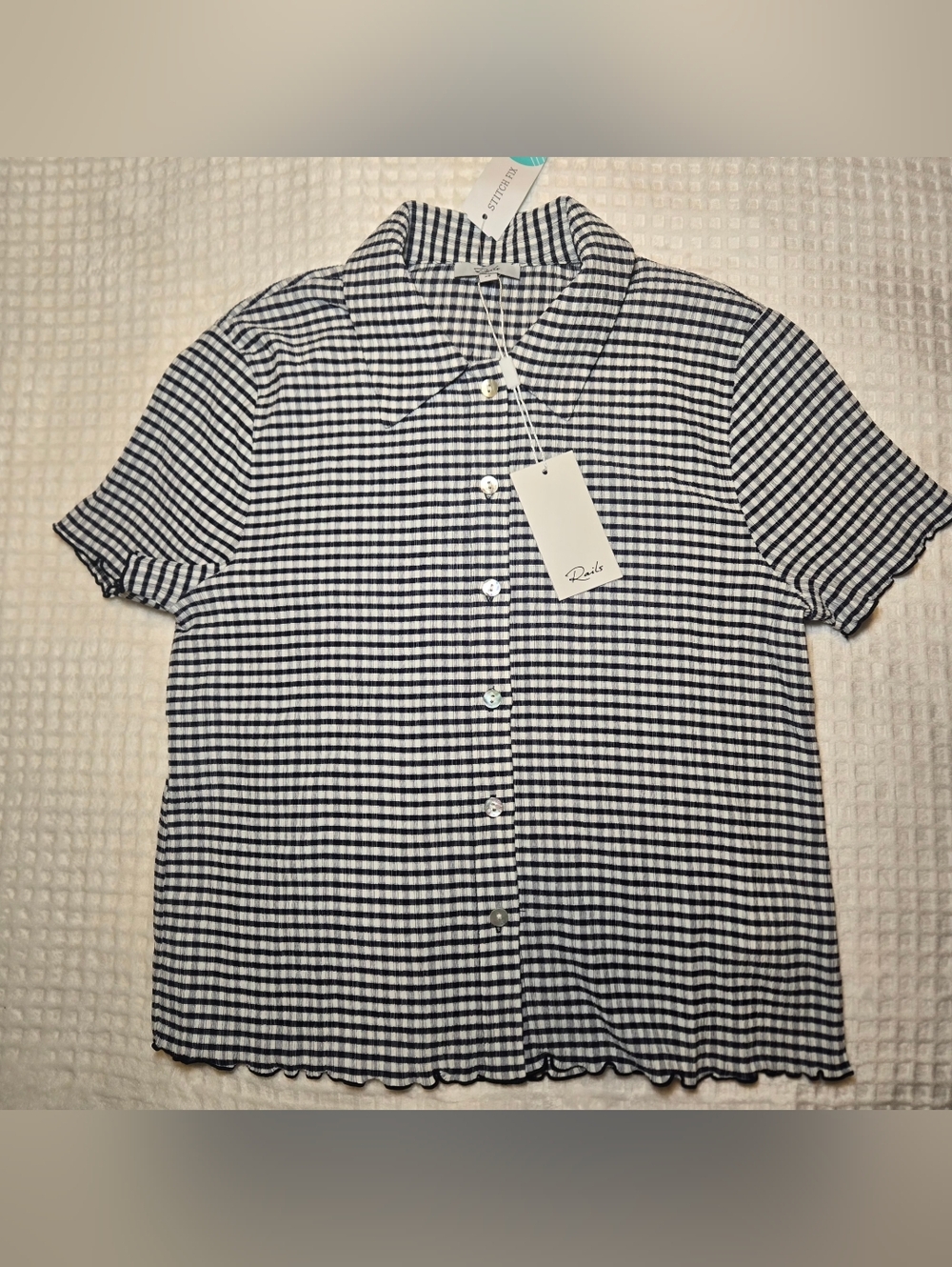 Rails Limon Navy and White Gingham Short-Sleeve Button Down Shirt Size XS